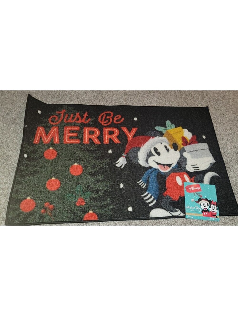 DISNEY MICKEY MOUSE 'JUST BE MERRY' ACCENT RUG FLOOR MAT HOLIDAY CHRISTMAS GIFTS